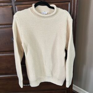 Sunspel Cream Waffle Knit Crew Sweater size Large